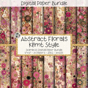 Gustav Klimt Style Flowers Seamless Pattern, Flowers Klimt Digital Paper, Abstract Klimt Floral Pattern, 20 Papers, 12"x 12",Pink Blush Gold