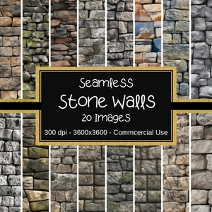 20 Stone Walls Seamless Patterns - Instant Download, Commercial Use, Scrapbooking, Digital Paper, Printable Paper, Stone Wall Texture