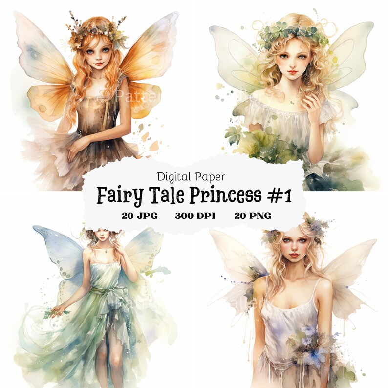 Princecss Faeries Watercolor Fairy Princess Clipart, Enchanted Fairies (digital Download ...