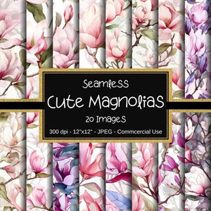 Motivi senza soluzione di continuità con magnolie ad acquerello, carta digitale con magnolie, 12"x12", 20 disegni, motivi con magnolie, carta digitale floreale, uso commerciale