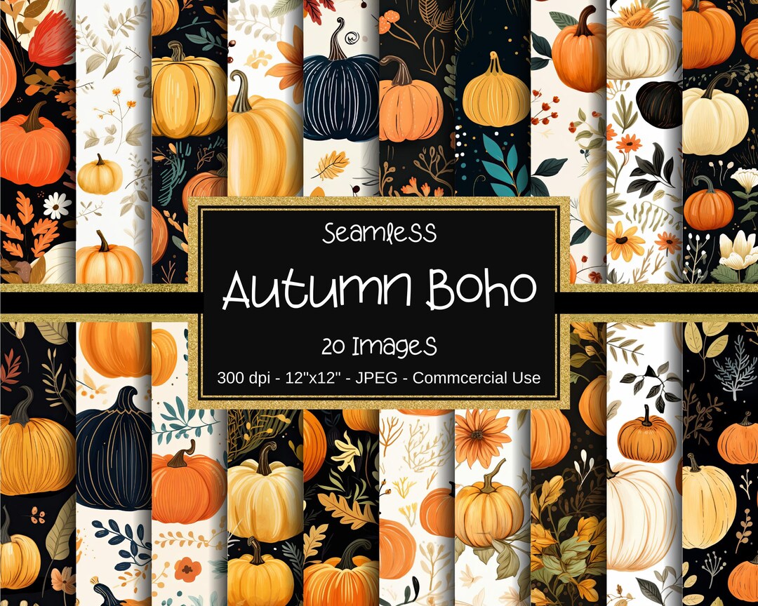 Autumn Pumpkin Seamless Digital Paper, Boho Fall Patterns (20 Designs ...