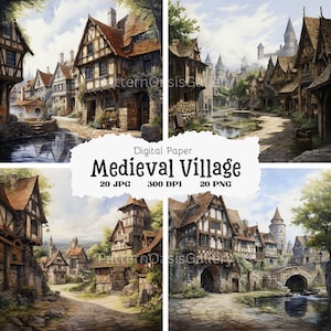 20 Medieval Village Clipart, Medieval Village Images, Watercolor Images, Wall Art, High Quality JPGs, Printable, #58