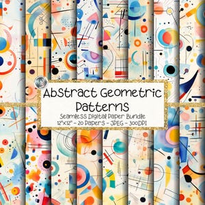 Pacote de Papéis Digitais com Geometria Abstrata, Padrões de Aquarela Bauhaus Sem Emenda, Fundos Geométricos Modernos (Download Digital)