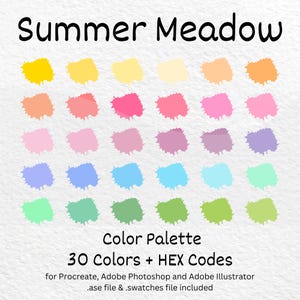 Summer Meadow Digitale Farbpalette, iPad Procreate, Adobe Photoshop, Adobe Illustrator, Farbmuster, Pastellfarbpalette, HEX-Codes