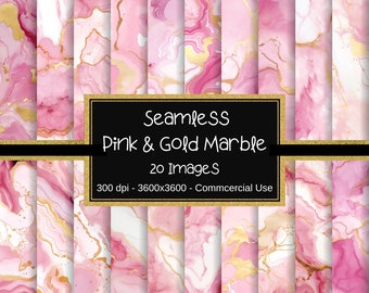 Carta digitale senza soluzione di continuità in marmo rosa e oro, texture in marmo rosa con venature in lamina d'oro, sfondi in marmo, scrapbooking digitale,