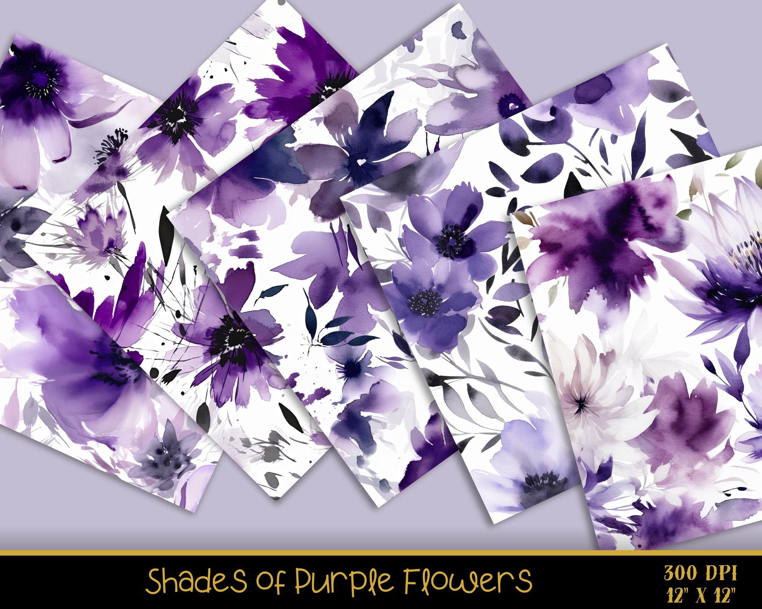 Purple Flowers Seamless Patterns, Floral Digital Paper, 20 Designs ...
