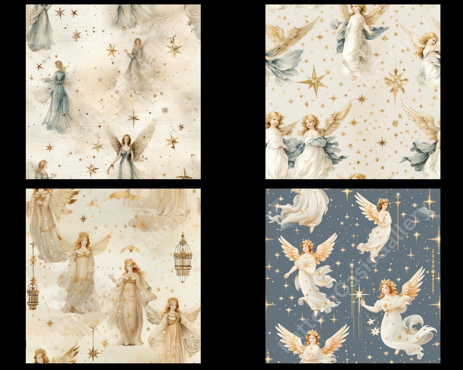 Angels and Stars Vintage Digital Paper Pack - Set of 20, Instant ...
