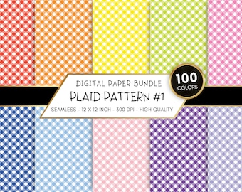 100 Seamless Plaid Digital Papers, Colorful Tartan Patterns (Digital Download)