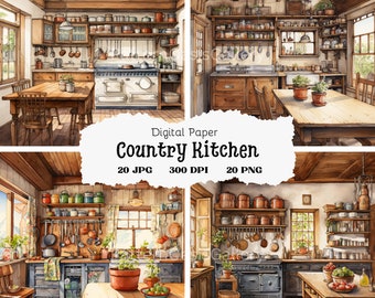 Cottagecore Kitchen Clipart, Farmhouse Style, Watercolor (JPGs & PNGs)