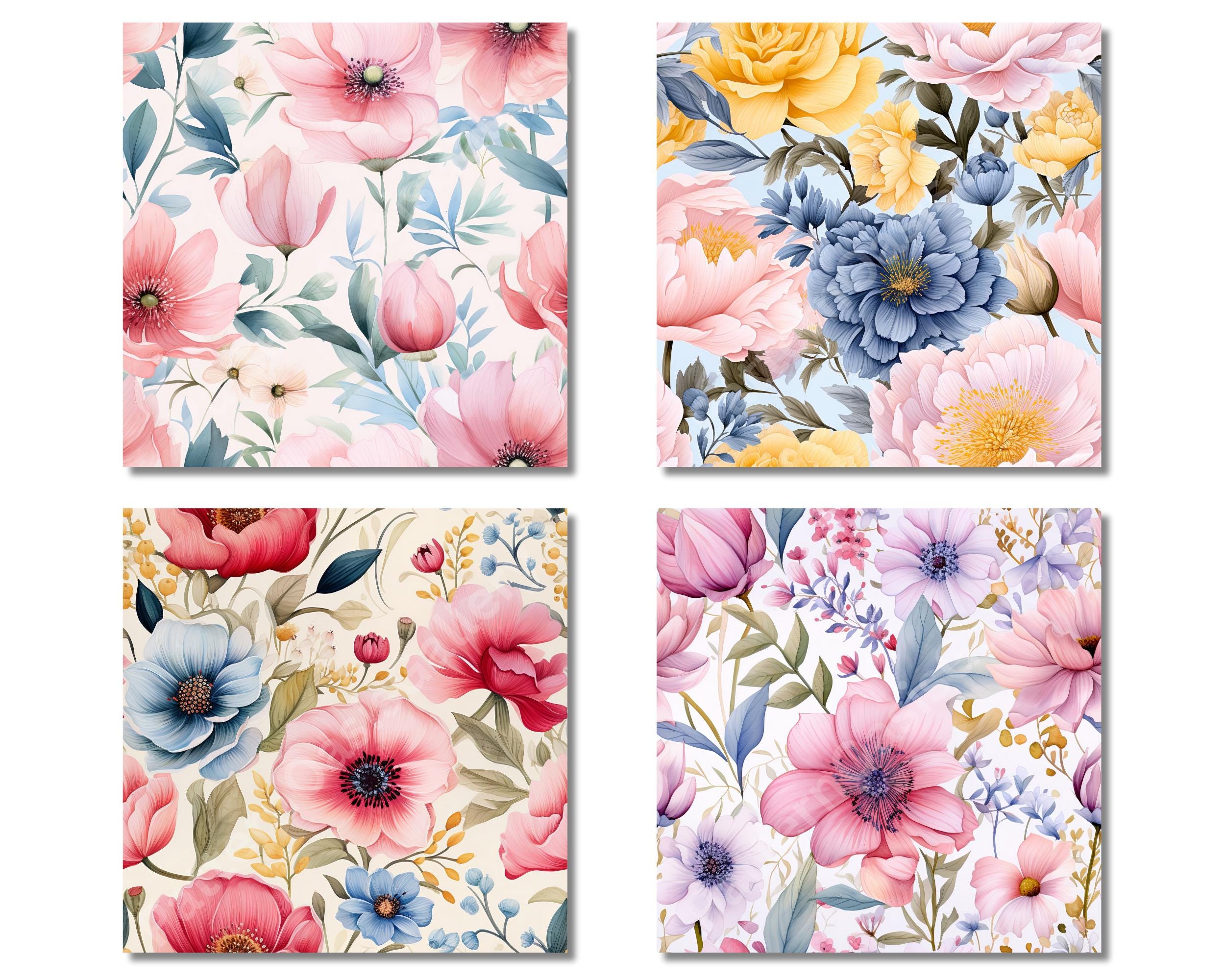 Watercolor Pastel Flower Seamless Pattern, 20 Floral Designs (digital ...