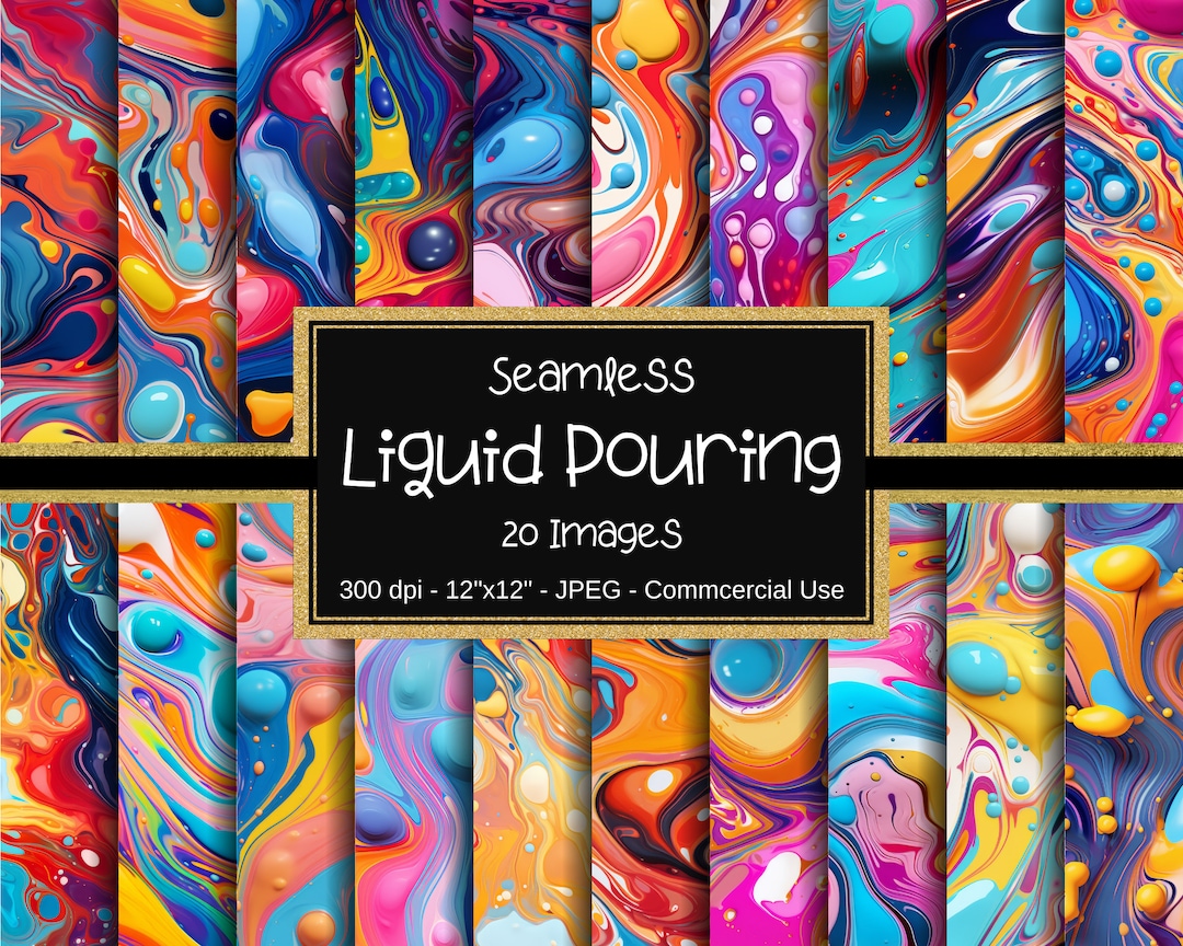 Liquid Pour Seamless Patterns, Paint Pour Digital Paper, 12