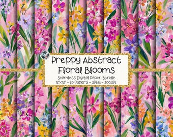 Abstract Floral Digital Paper Bundle, Seamless Spring Garden Paint Patterns (Digital Download)