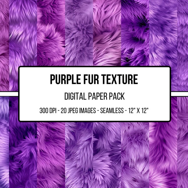 Seamless Fur Purple Digital Paper, 20 Seamless Faux Fur Textures Digital Paper, Instant Download, Commercial Use, Scrapbooking, Fur Texture