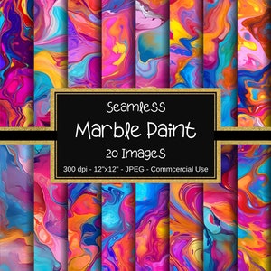 Papier numérique sans couture de peinture marbrée - téléchargement immédiat, scrapbooking, couleurs vives, usage commercial, arrière-plan transparent, motif abstrait