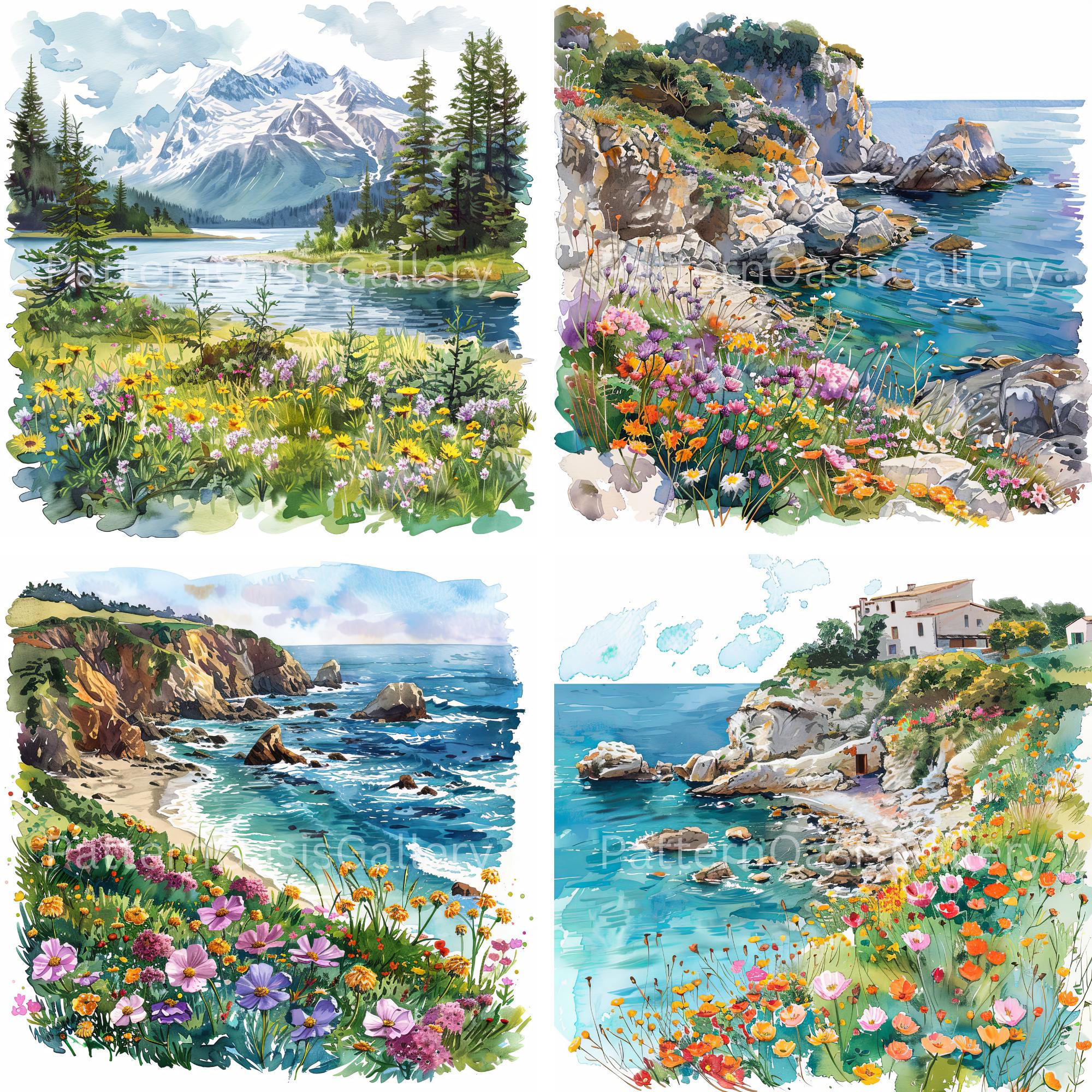 20 Coastal Spring Landscape Clipart, 20 Jpgs, Watercolor Seaside ...