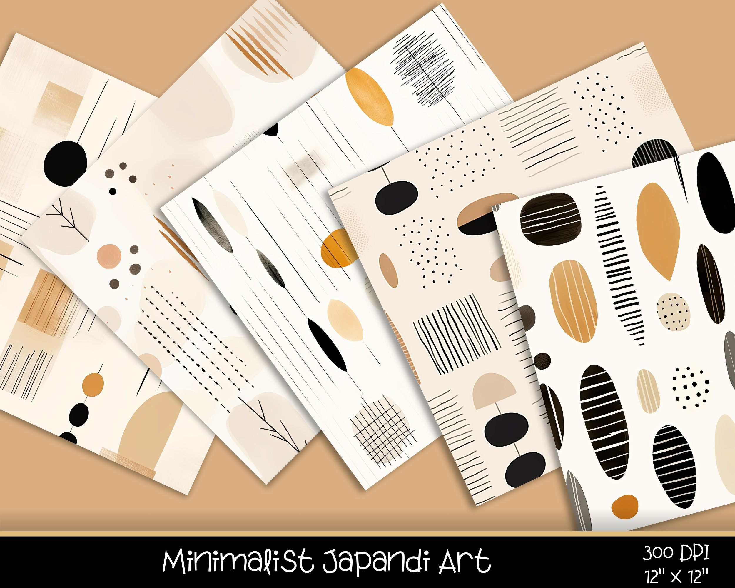 Japadi Pattern Japandi Art Seamless Pattern, Japanese Digital Paper, 20 Images, 12