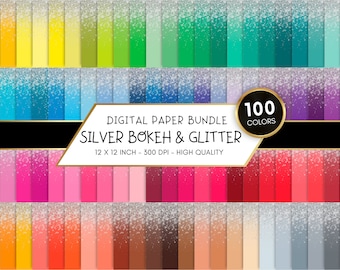 Silver Bokeh Glitter Digital Paper, 100 Colors (Digital Download)