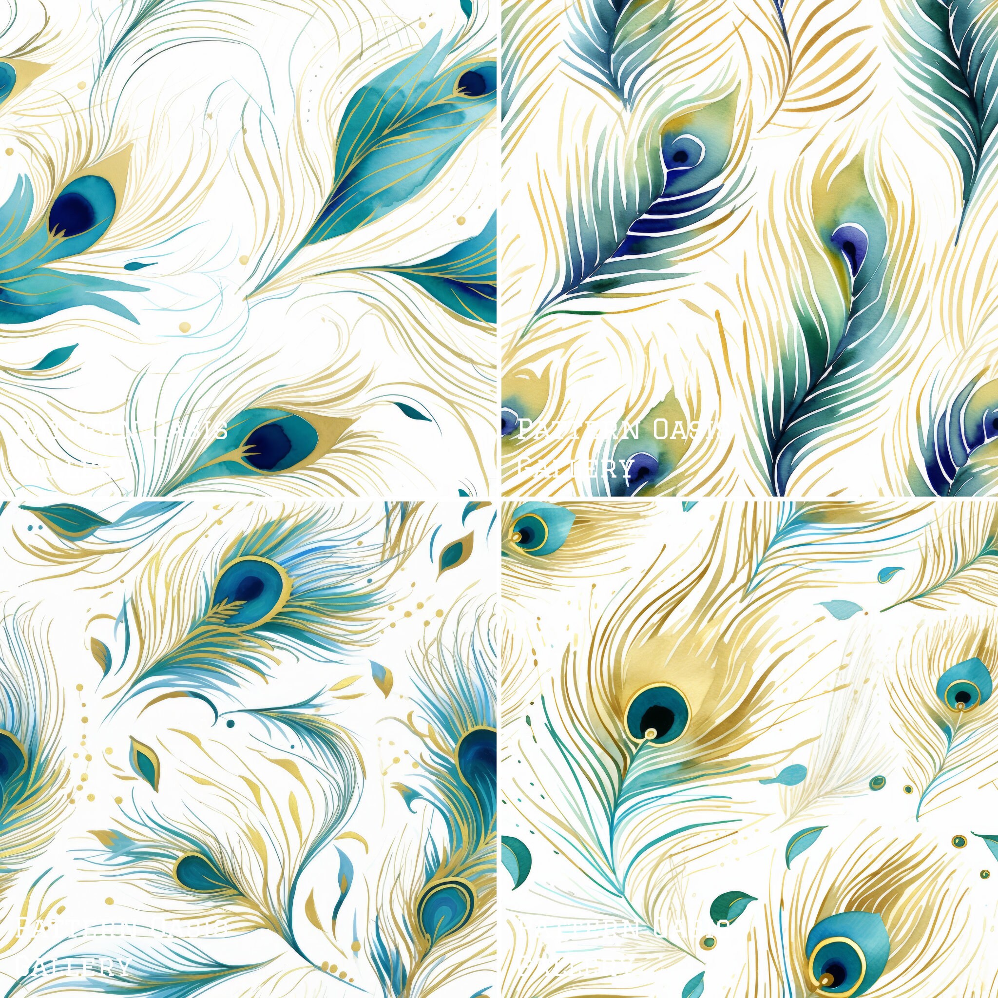 Peacock Feathers SEAMLESS Digital Paper Pack, Watercolor Peacock ...