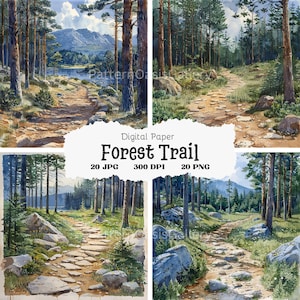 20 Forest Hiking Trail Clipart, Hiking Clipart, Forest Trail Painting, Printable Watercolor Clipart, High Quality JPGs & PNGs, Nature, #103