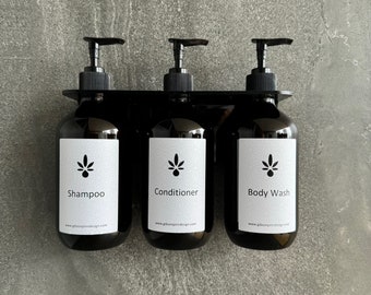 Soap Dispenser Holder (Triple)  + 3 Bottles + Labels. No Tools required!