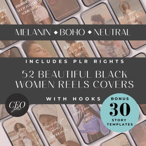 Reel Covers For Digital Marketing, PLR Instagram Reels, Aesthetic Black Women Melanin, Social Media Templates w Hooks & Content Done for You