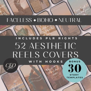 Faceless Instagram Reel Covers, PLR, Master Resell Rights, MRR, Done for You, Reels Bundle, Hooks, Social Media Content Aesthetic Neutral