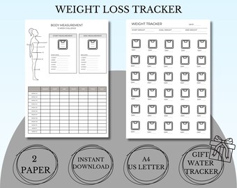 Weight Tracker, Weight Loss Journal, Fitness Digital Planner Template for Goodnotes on Ipad, Printable Letter PDF, Water Tracker Gift, Body