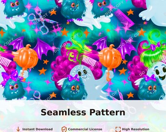 Halloween Ghosts Pumpkins Bats Seamless Pattern | 34121