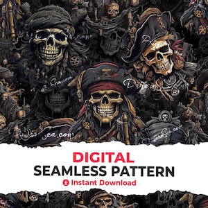 Skull Pirate Digital Seamless Pattern File Papers Sublimation Sublimate File Cake Topper Tumbler Wrap Design