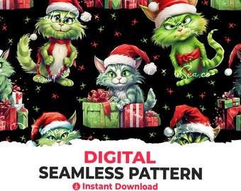 Cat Christmas Seamless Pattern: Sublimation File (Digital Download) - 32543