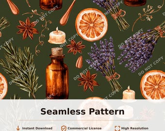 Orange Slice Lavender Rosemary Spice Bottle Seamless Pattern | 34057
