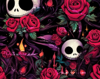 Skull and Rose Seamless Pattern: Sublimation File (Digital Download) - 32186