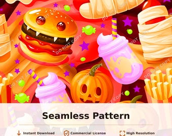 Halloween Burger Pumpkin Seamless Pattern | 34108