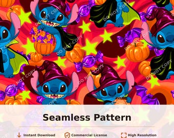 Stitch Halloween Pumpkins Stars Seamless Pattern | 34104