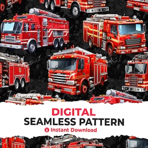 Fire Truck Digital Seamless Pattern File Papers Sublimation Sublimate File Cake Topper DTF Tumbler Wrap Design Printable Digital Paper