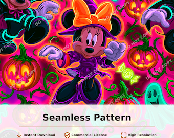 Minnie Mouse Halloween Pumpkins Ghosts Seamless Pattern | 34083