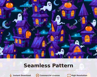 Halloween Haunted Houses Ghosts Pumpkins Seamless Pattern | 34099