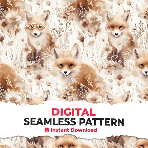 Fox Floral Seamless Pattern, Digital Sublimation File (Digital Download)