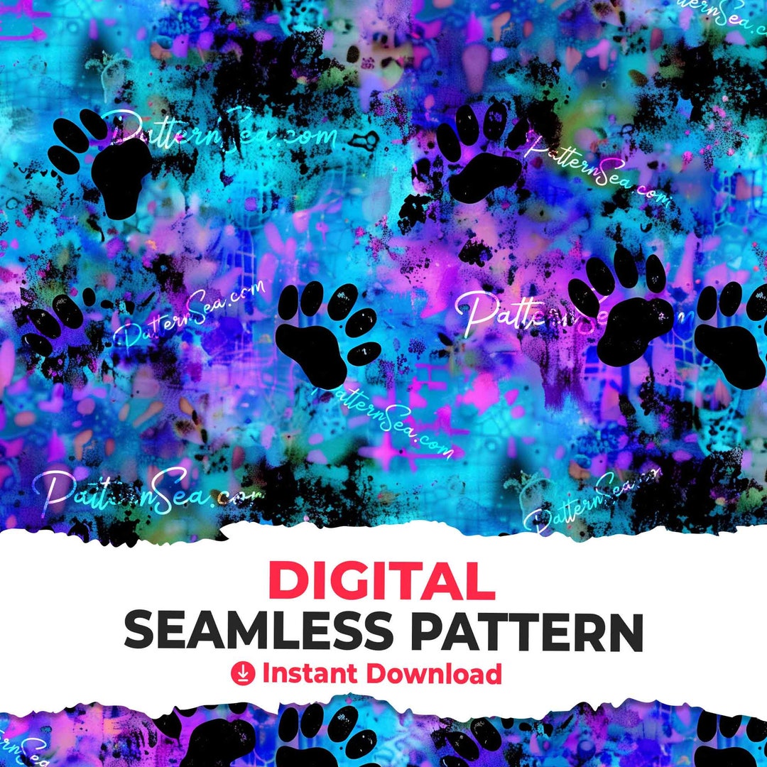Neon Paw Print Seamless Pattern: Sublimation File, Tumbler Wrap ...