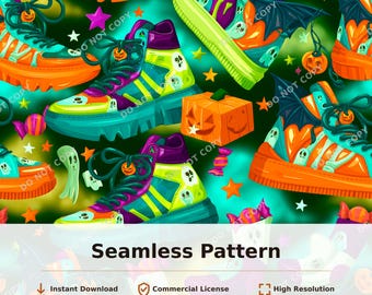 Halloween Sneakers and Candy Seamless Pattern | 34116
