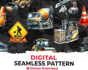 Construction Vehicle Seamless Pattern: Sublimation Tumbler Wrap (Digital) - 33592