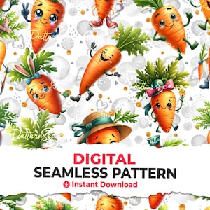 Cute Carrot Seamless Printable Digital Pattern Paper Sublimation Sublimate File, DTF Tumbler Wrap Design, Digital Paper