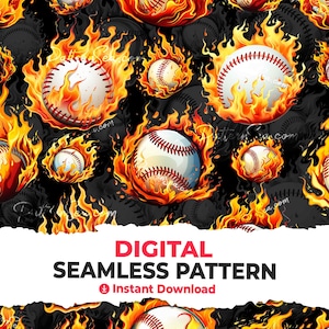 Fire Baseball Seamless Pattern: Sublimation File (Digital Download)
