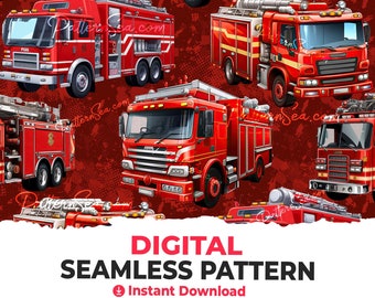 Fire Truck Digital Seamless Pattern: Sublimation File (Digital Download) - 32645