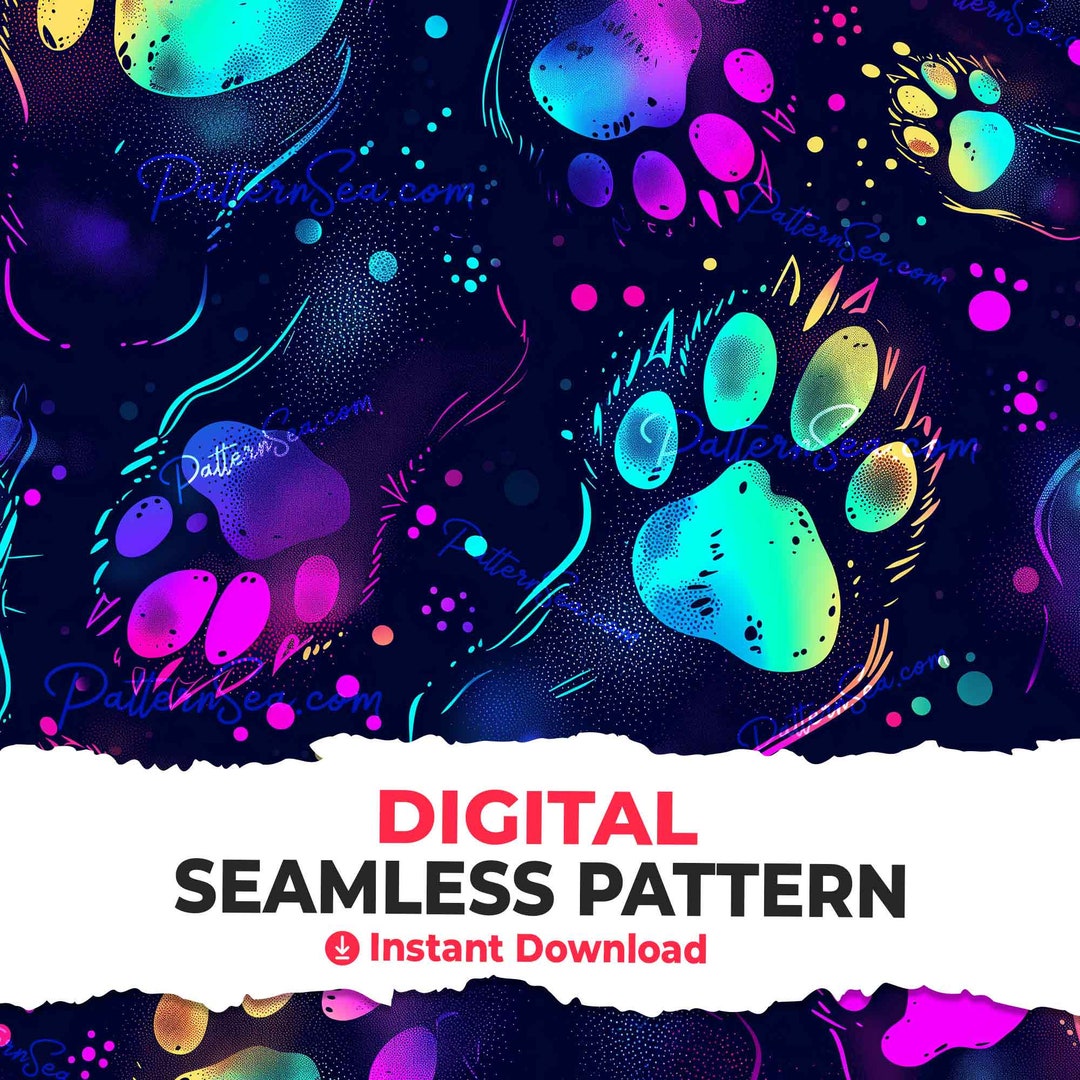 Neon Paw Print Seamless Pattern: Sublimation Tumbler Wrap (digital ...