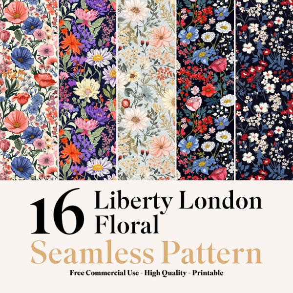 16 Liberty Style Floral Printable Seamless Digital Patterns Big Bundle Sublimation Tumbler Wrap, Printable Digital Paper