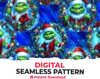 Grinch Christmas Seamless Pattern: Printable Sublimation Design (Digital) - 33587