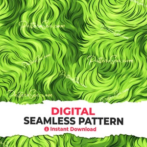 Puede incluir: Un patrón digital sin costuras con un diseño abstracto verde y negro. El patrón se asemeja a líneas onduladas de hierba o piel. El texto "DIGITAL SEAMLESS PATTERN" y "Instant Download" es visible en la parte inferior de la imagen.