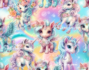 Unicorn Digital Seamless Pattern File Papers Sublimation Sublimate File Cake Topper Tumbler Wrap Design Printable Digital Paper