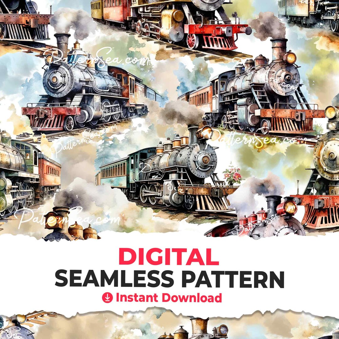 Train Digital Seamless Pattern: Sublimation File (digital Download ...